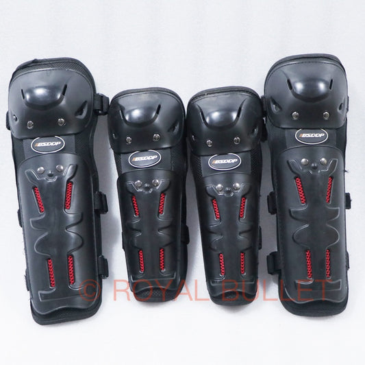 Flexible Breathable Adjustable Racing Armor Protector Knee Shin and Elbow Guard (Black, 4 PCS)